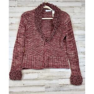 JH Collectibles Woman's Red Fringe Open Knit Cardigan With Loop Details Sz. Lg.